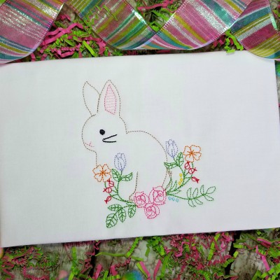 Vintage Easter Bunny with Flowers Machine Embroidery Design